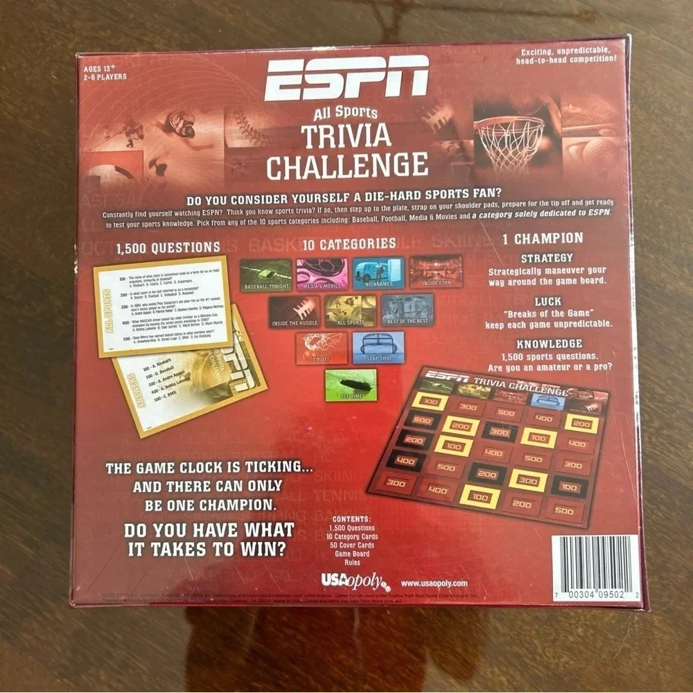 ESPN all sports trivia challenge game 1500 questions Ages 13 and up 2-6 players